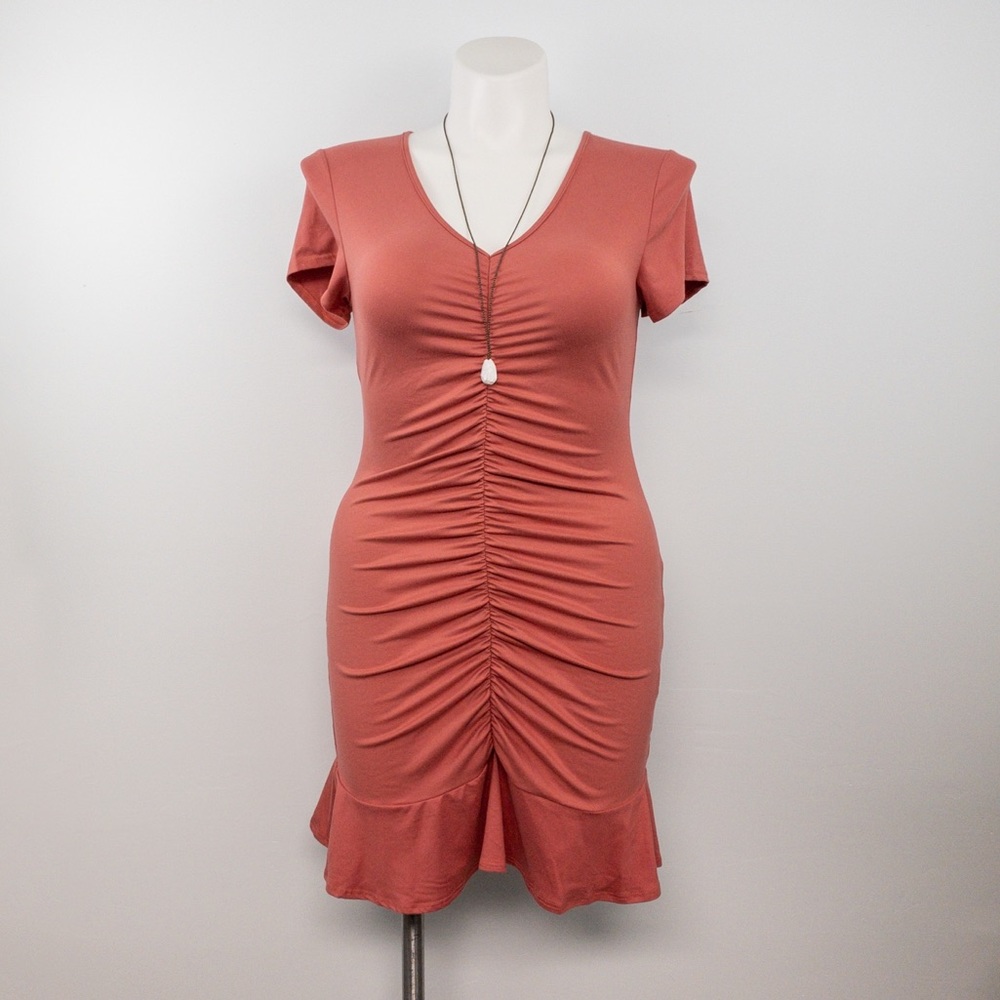 The Vanity Room Ruched Front Dress in Marsala L